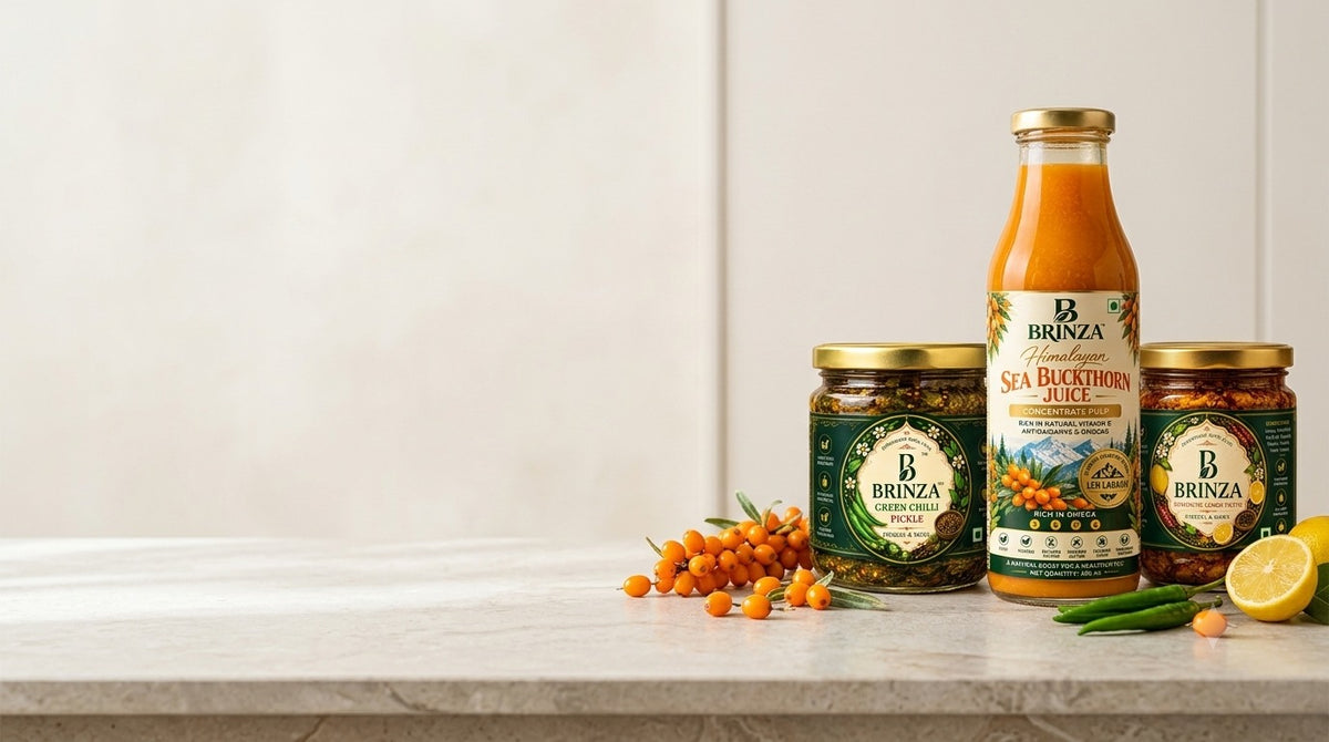 Brinza sea buckthorn juice and pickles
