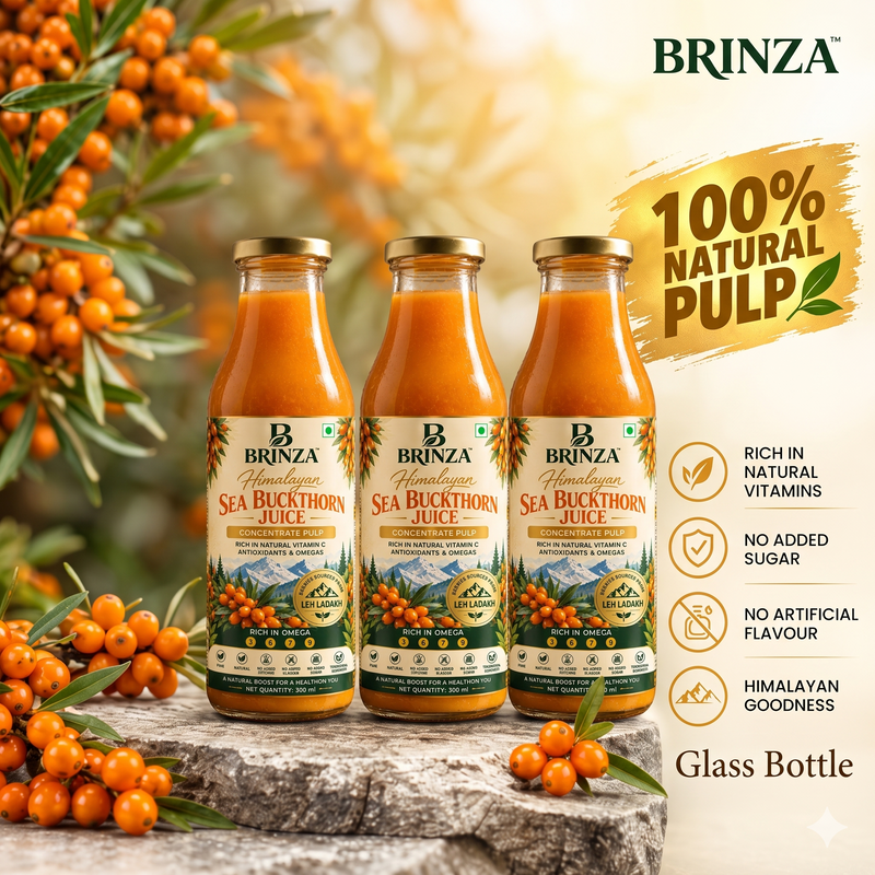 Brinza Himalayan Sea Buckthorn Juice, 300 ml glass bottle, pack of 3